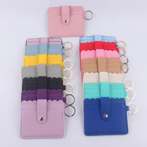 PU Leather Card Holder Wallet With Keyring Wavy Edge Printed Mini Coin Pouch Leopard Pattern ID Credit Card Case For Unisex