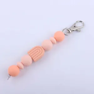 Silicone bead keychain DIY rainbow charm cute pink silicone beaded accessories jewelry