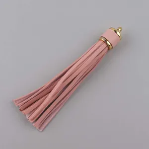 Ciondolo nappa in pelle PU rosa con cappuccio in metallo dorato per borsa portachiavi