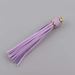 Ciondolo nappa in pelle PU viola chiaro con tappo in metallo dorato per gioielli DIY.