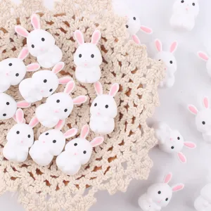Süße 3D kleine weiße Kaninchen Beißring DIY Zubehör, Cartoon Harz Charms für Schnuller.
