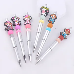 Penna a Sfera con Perline Fai da Te Creativa Artigianale Penna con Perle di Silicone a Forma di Mucca Multicolore Plastica Strass Penna Decorativa per Ufficio Scuola