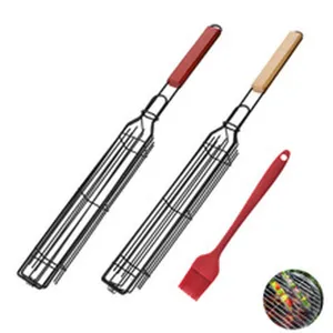Cesta de Parrilla para Barbacoa de Acero Inoxidable Asa Portátil Red de Alambre Verdura Carne Estante para Acampar al Aire Libre