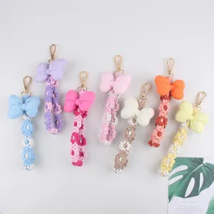 Handmade woven bow mobile phone charm cute daisy keychain strap accessories multi colors set