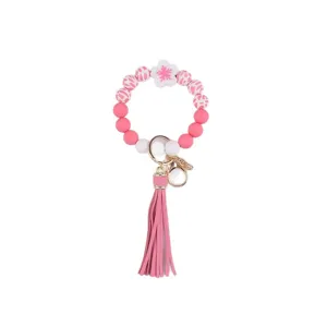 Silikon Perlen Armband Schlüsselanhänger mit Blume Anhänger und Quaste für Damen