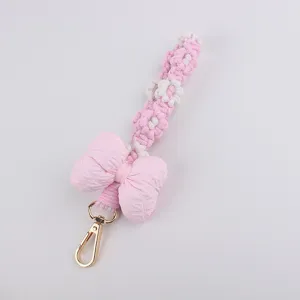 Pink Padded Bow Handmade Woven Daisy Phone Charm And Cute Keychain Strap Bag Accs