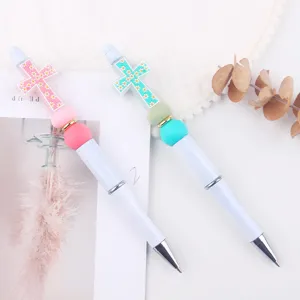 DIY handmade cross silicone beaded pen creative cute daisy ballpoint pen student stationery