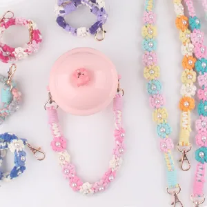 Handmade woven daisy pearl water cup strap cute braided cup sleeve accessories for tumbler.