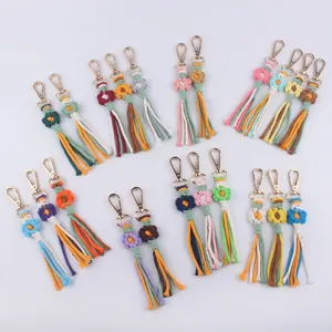 Handgefertigter Gewebter Cartoon Blumen Schlüsselanhänger Baumwollseil Taschenanhänger Floral Quaste Charme Schmuck Zubehör