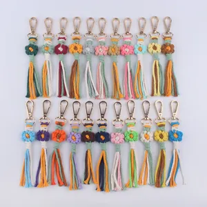 Handgefertigte gewebte Blume Schlüsselanhänger bunte Baumwollseil Tasche Anhänger Charm