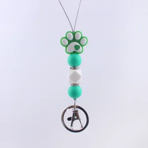 Cute silicone dog paw keychain beaded lanyard stylish pendant charm bag accessory for women girls