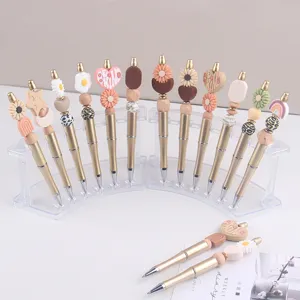 DIY Perlenstifte mit Silikon Gänseblümchen Herz und Holzperlen, kreative Metallkugelschreiber.