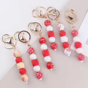 Valentinstag Herz Holz Silikon Metall Perle Schlüsselanhänger Taschenanhänger Accessoire Für Damen Mädchen Buchstaben Druck Schlüsselring