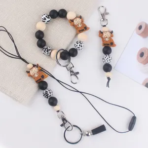 Silikon Perlen Hochlandrind Schlüsselanhänger Set, süßes Tier Armband und Anhänger Detailansicht