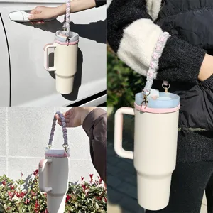 Handgemachter geflochtener Tassenriemen für Stanley Becher, süßes Pfotenmuster Zubehör.
