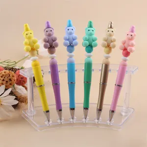 Creative Cute Cartoon Bear Silicone Beading Ballpoint Pen Colorful Plastic DIY Handcrafted Writing Pen School Office Stationery