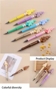 DIY beaded ballpen set with cute silicone bear charms and colorful plastic barrels for daily use.