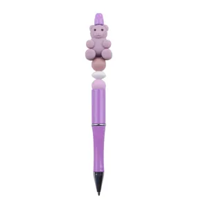 DIY Beaded Pen Creative Handmade Bear Silicone Bead Ballpoint Pen Purple Plastic Detail