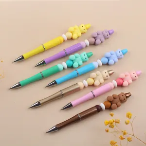 DIY Beaded Pen Cute Silicone Bear Charm Plastic Ballpoint Pens Creative Colorful Stationery