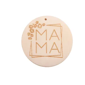 Wooden MAMA disc charm blank DIY keychain pendant Mother's Day gift craft accessory