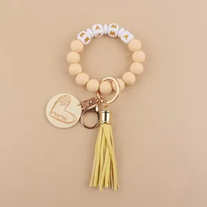Silikon Perlen Armband Schlüsselanhänger mit graviertem Holzanhänger und Quaste Geschenk.