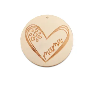 Wooden round mama heart pendant laser engraved keyring DIY craft accessory charm gift