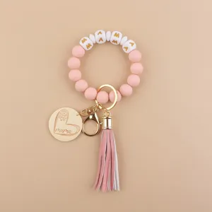Silikon Perlen Armband Schlüsselanhänger mit Quaste und Mama Charm für Geschenke.
