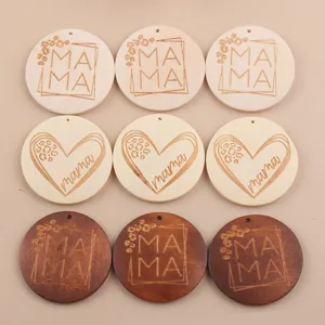Wooden MAMA round disk pendants for DIY keychains and Mother's Day gifts, 9pcs pack.