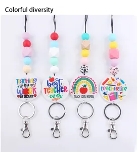 Juego llavero cuentas silicona profesor, cordón colgante acrílico colorido para llaves y bolsos.