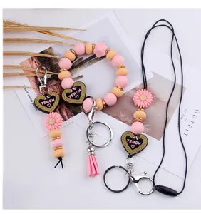 Ensemble de porte-clés en perles de silicone, bracelet pendentif marguerite cœur DIY.