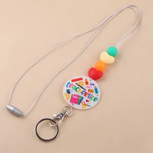 Cordón de Profesor Llavero Cuentas Silicona Porta Credencial Lindo Regalo Escolar