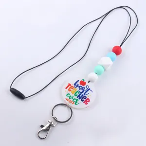 Llavero de cordón de cuentas de silicona para profesor con colgante, ideal para llaves.