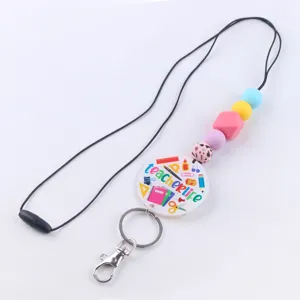 Cordón para llavero de profesor cuentas de silicona colgante acrílico regalo de regreso a clases