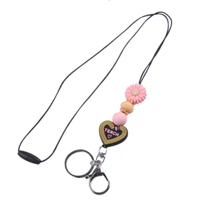 Cordon porte-clés enseignant avec perles en silicone marguerite cœur accessoires