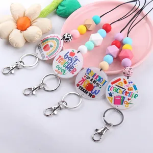 Llavero de cordón de cuentas de silicona para profesores con dijes bonitos regalos de agradecimiento.