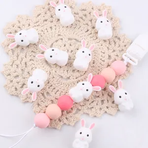 Silikon süße Kaninchen Beißringe und Perlen Set für DIY Baby Schnullerclips und Beißspielzeug Details.
