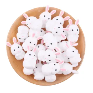 Cartoon 3D Hase Silikon Beißring Perle Für Baby Schnullerkette DIY Zubehör Silikon Pflege Molar Weißer Hase Perle