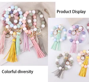 Silicone Bead Wristlet Keychain Colorful Tassel Key Ring Fashion Bag Pendant Accessories