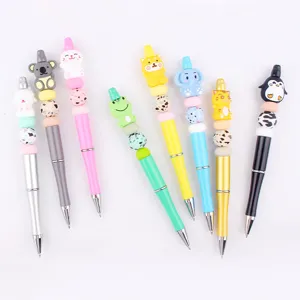 DIY handmade cartoon 3D animal silicone bead pen cute colorful plastic writing stationery