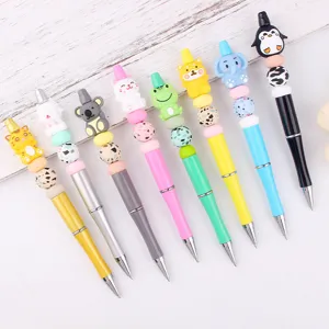 DIY Creative Beaded Ballpoint Pen Cute 3D Cartoon Animal Silicone Beads Plastic Writing Pen For School Kids Gift Office Stationery