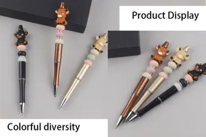 Penna a sfera con perline in silicone mucca cartone animato creativa multifunzionale