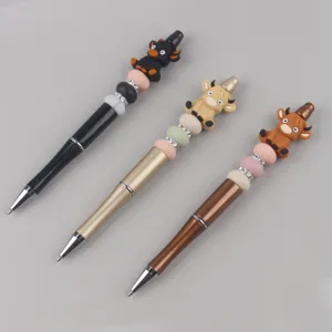 Penna a Sfera Creativa con Perline in Silicone a Forma di Mucca delle Highland DIY Penna da Scrittura in Plastica Multifunzionale per Scuola Ufficio Regalo Bambini