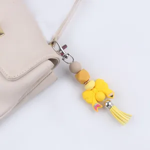 Silikonperlen Schleife Schlüsselanhänger mit PU Quasten Taschenanhänger süsses Zubehör