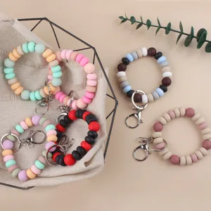 Silicone bead keychain wristlet cute bracelet key ring for women and girls daily accessories