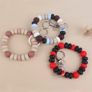 Silicone Beaded Keychain Bracelet Cute Wristlet Key Ring Multi-color Fashion Accessory