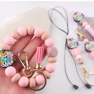Portachiavi bracciale perle silicone insegnante con ciondolo mela e nappa accessorio