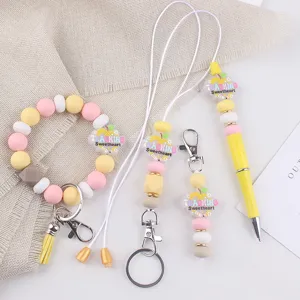 Süßes Silikon Perlen Lehrer Thema Lanyard Stift Armband Schlüsselanhänger Geschenk Set