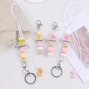 Süßes Cartoon Lehrer Silikon Schlüsselanhänger Set, DIY Perlen Handgelenk Lanyard.