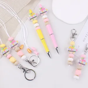 Silikon Perlen Stift und Schlüsselanhänger Set, süßes Cartoon Lehrer Geschenk Zubehör.