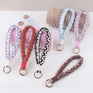 Hand Woven Cotton Rope Wristlet Keychain INS Style Macrame Key Ring Holder For Women Men Bag Accessories Fashion Key Pendant